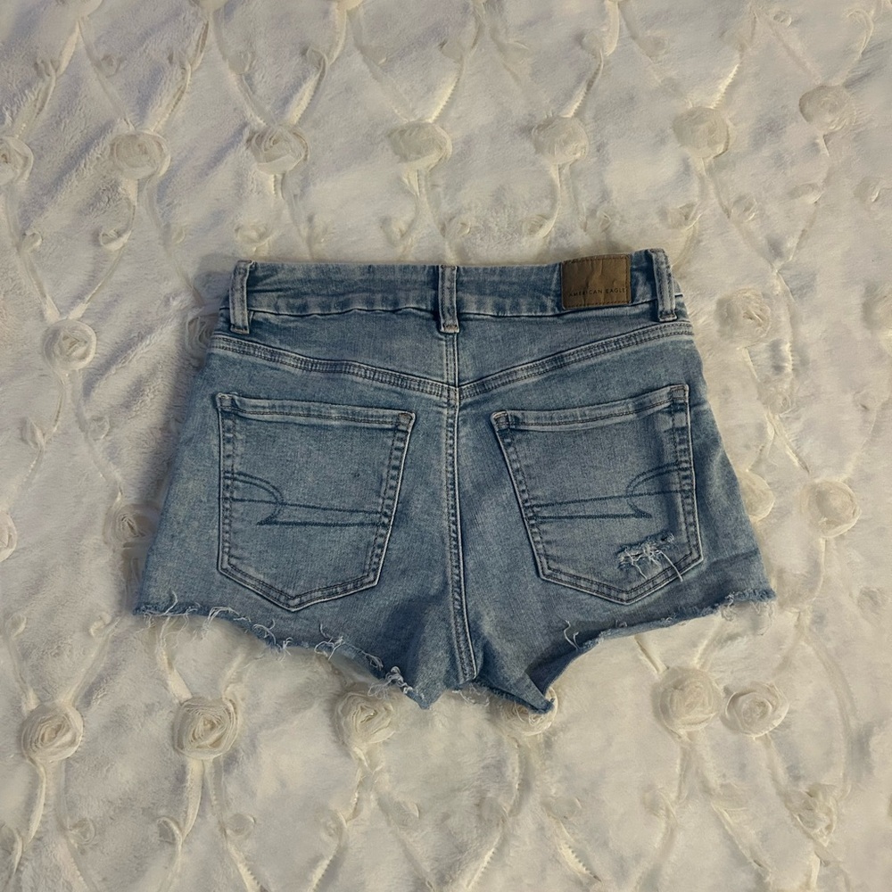 American Eagle Outfitters! 2 NEXT LEVEL STRETCH Light Blue and Black Jean Shorts - Picture 3 of 9